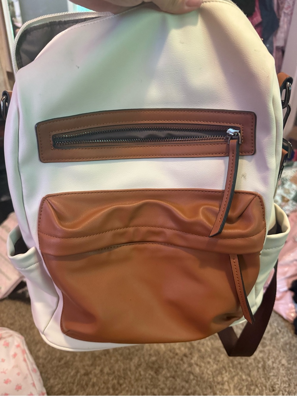 Cream and Tan Two-Tone Backpack